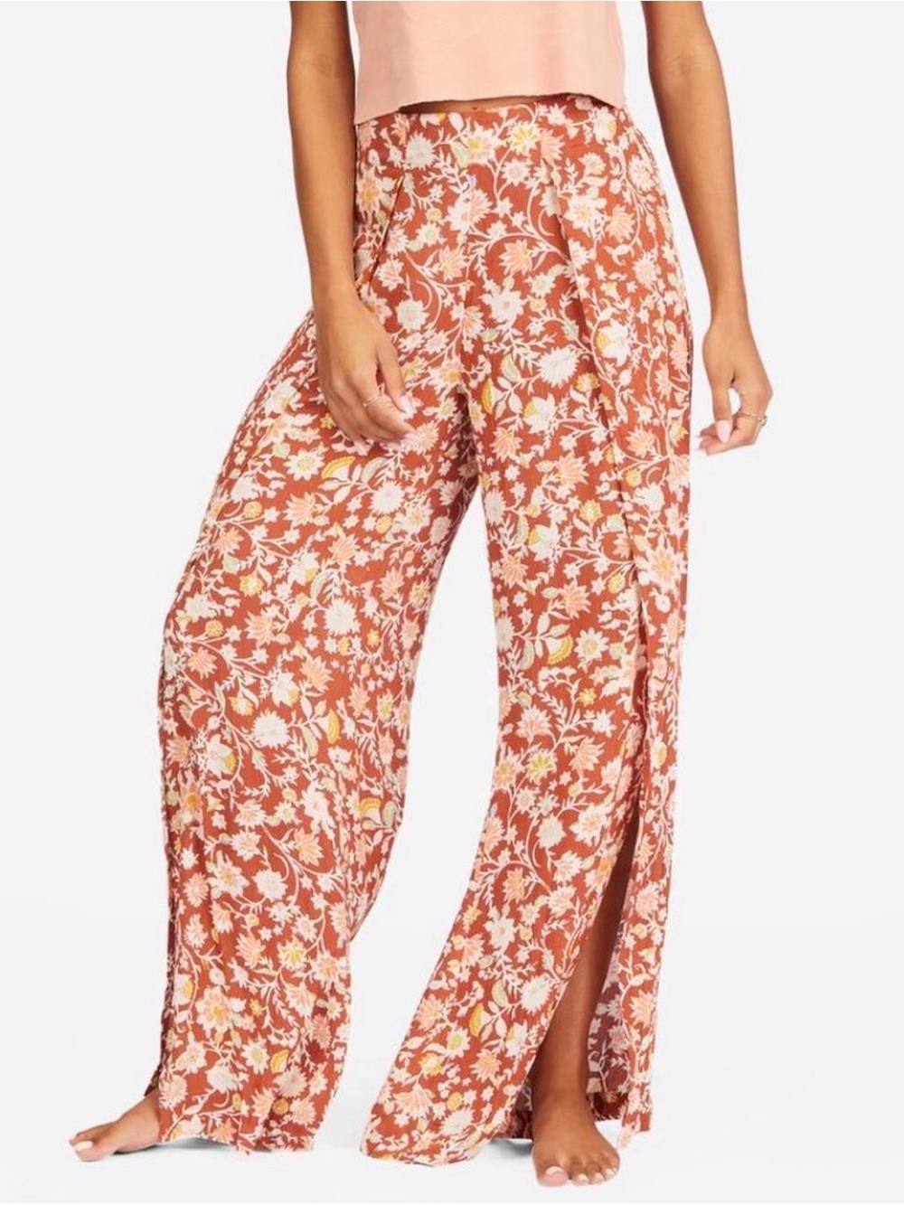Billabong Wide-Leg Pants in Rust Floral